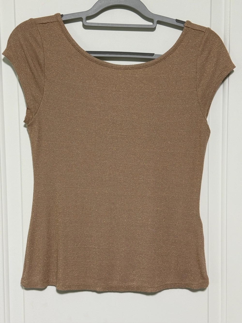 White House Black Market Metallic Beige Short Sleeve Tee